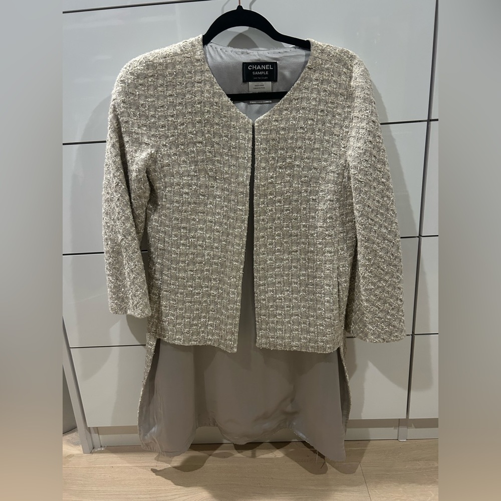 Chanel high low asymmetric length blazer jacket tweed coat size 38